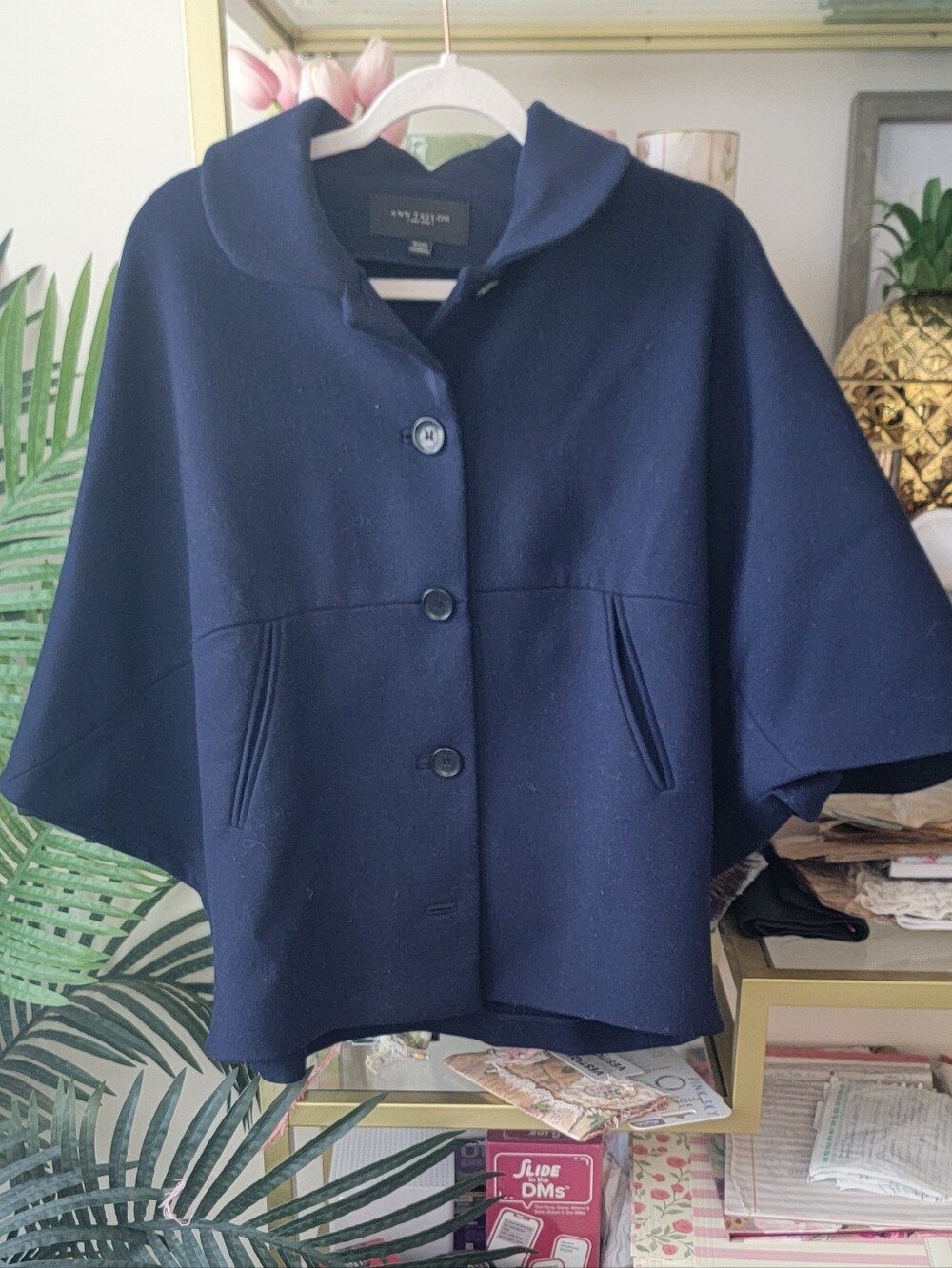 Ann Taylor Navy Blue Wool Cape - Size XS/S